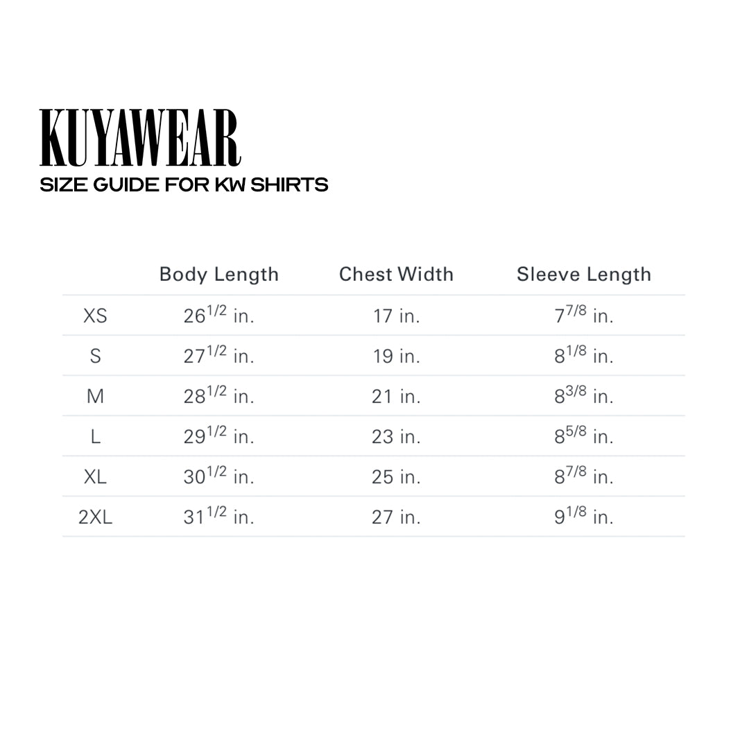 kuya t-shirt in black size guide